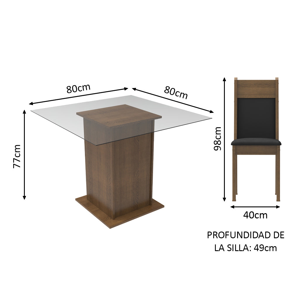 Juego de Comedor Madesa Moni Mesa Tapa de Vidrio con 2 Sillas Marrón/Negro/Sintético Negro