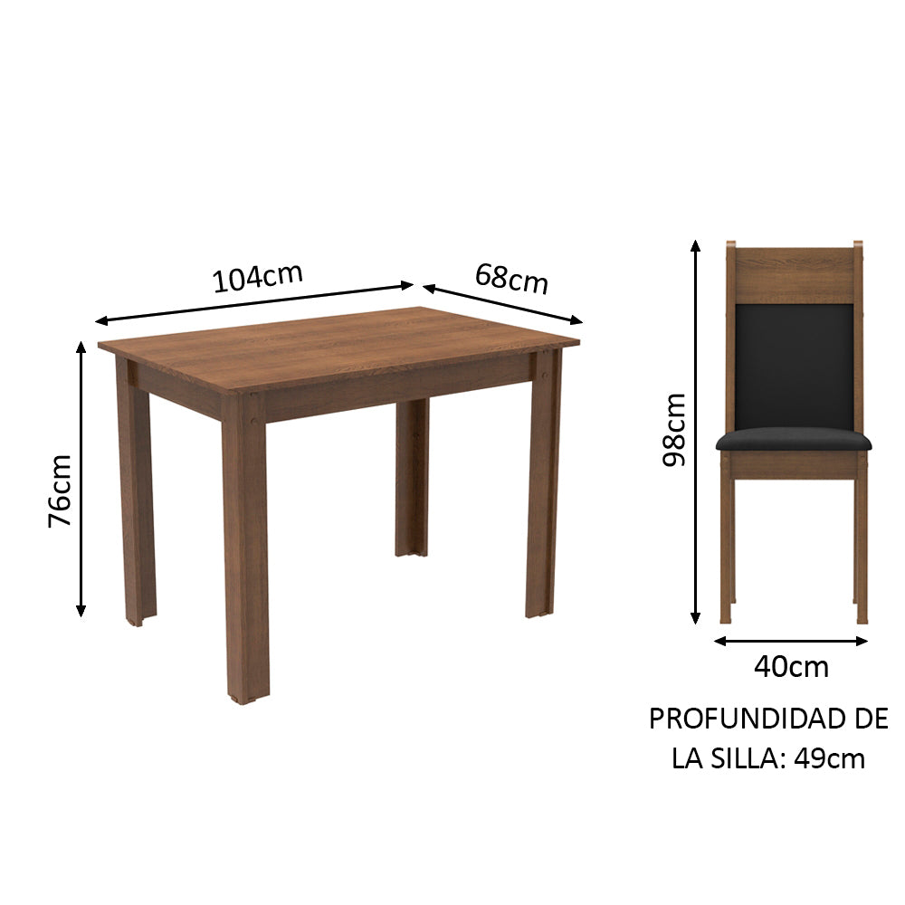 Juego de Comedor Madesa Lola Mesa Tapa de Madera con 2 Sillas Marrón/Negro/Sintético Negro