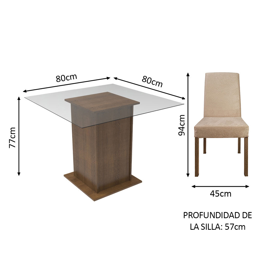 Juego de Comedor Madesa Luli Mesa Tapa de Vidrio con 2 Sillas Marrón/Imperial