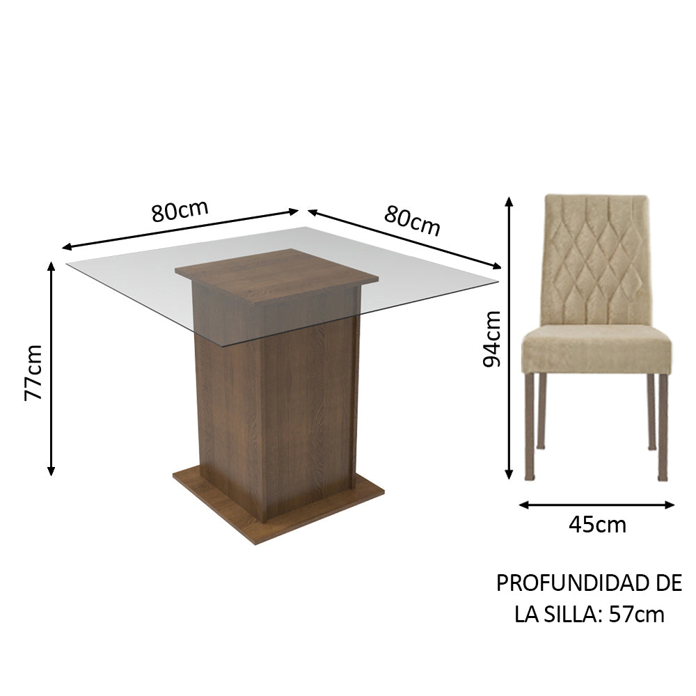 Juego de Comedor Mesa Tapa de Vidrio 2 Sillas Marrón/Imperial Ceci Madesa