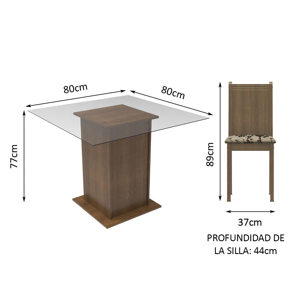 Juego de Comedor Madesa Maya Mesa Tapa de Vidrio con 4 Sillas Marrón/Beige Marrón
