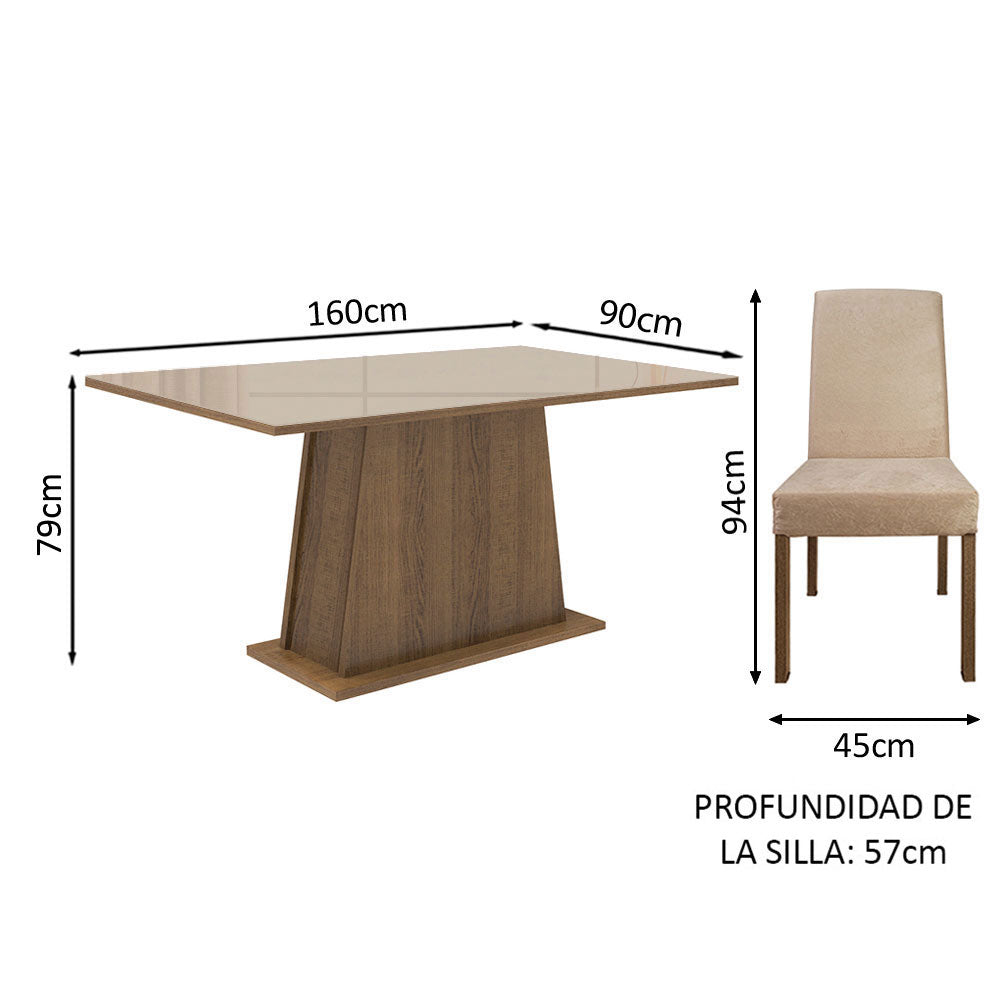 Juego de Comedor Madesa Sabrina Mesa con Tapa de Vidrio con 4 Sillas Marrón/Crema/Imperial