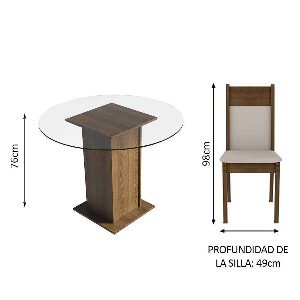 Juego de Comedor Madesa Beta con 4 Sillas - Tapa Redonda de Cristal Marrón/Beige