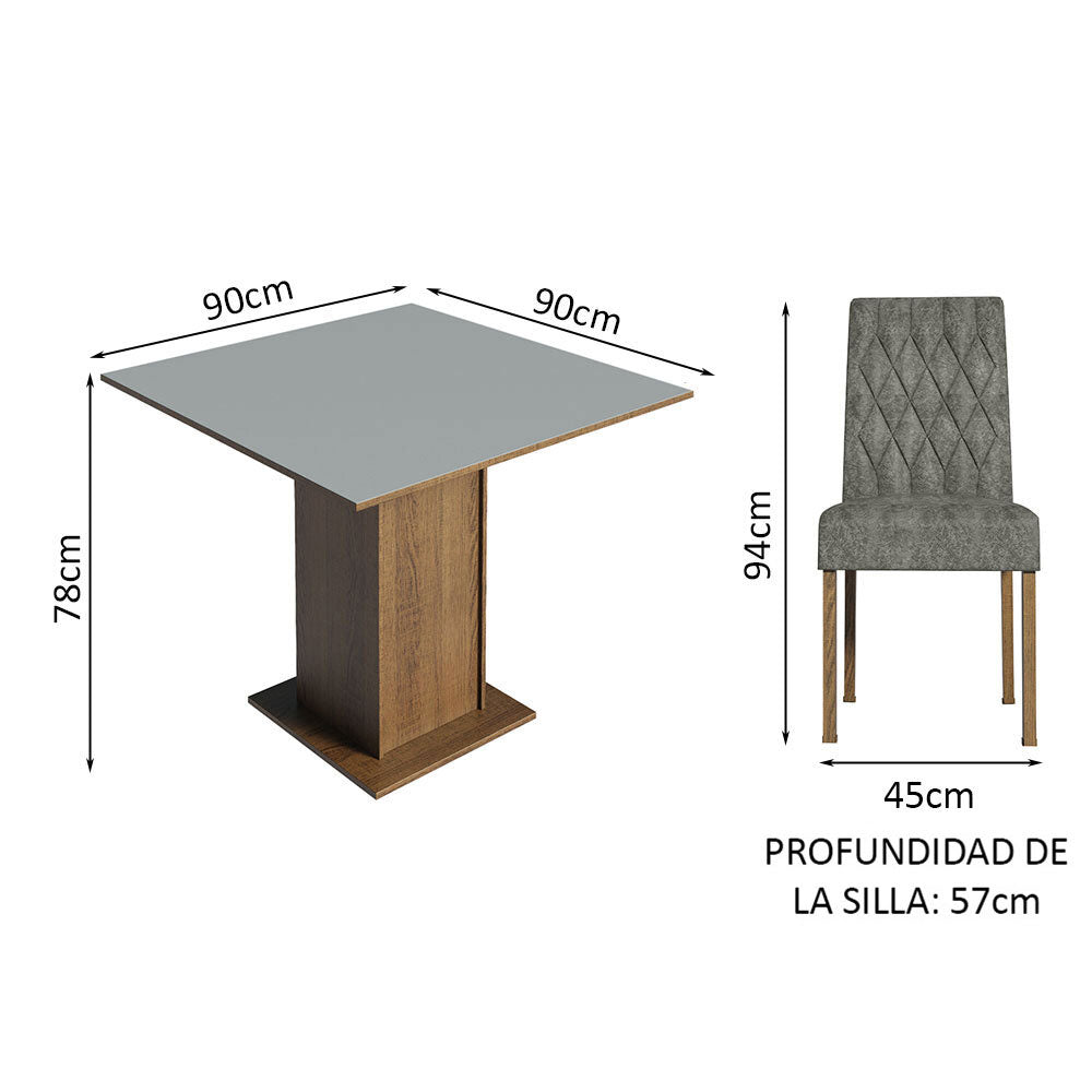Juego de Comedor Mesa con Tapa de Madera 4 Sillas Marrón/Gris/Plata Livia Madesa