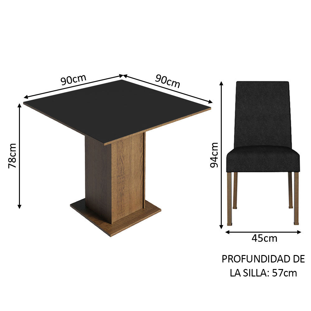 Juego de Comedor Mesa Tapa de Madera 4 Sillas Marrón/Negro/Oxford Karina Madesa