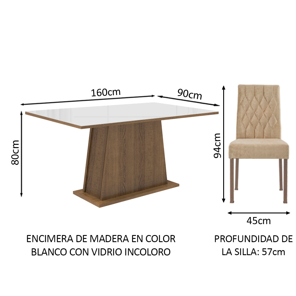 Juego de Comedor Mesa Tapa de Vidrio 4 Sillas Marrón/Blanco/Imperial Aryeli Madesa