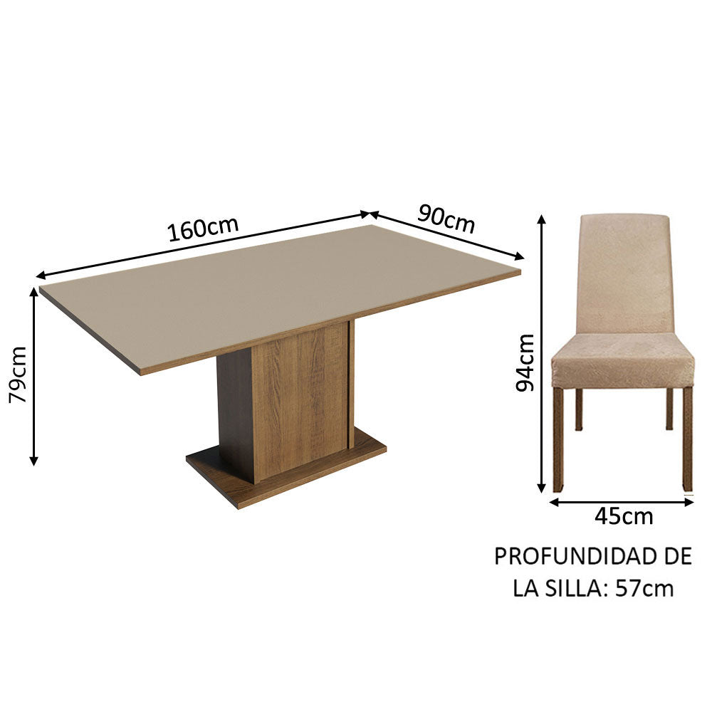 Juego de Comedor Mesa con Tapa de Madera 4 Sillas Marrón/Crema/Imperial Keila Madesa