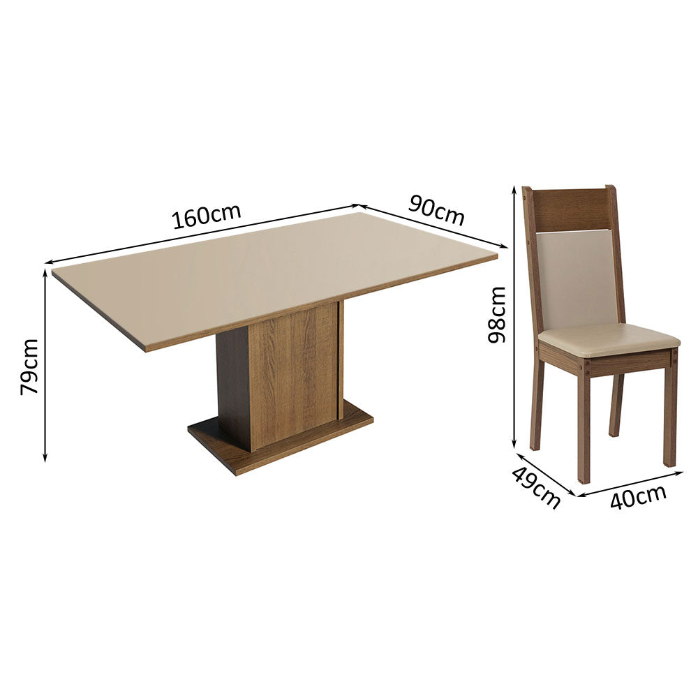 Juego de Comedor Mesa con Tapa de Madera 4 Sillas Crema/Marrón/Beige Elisa Madesa