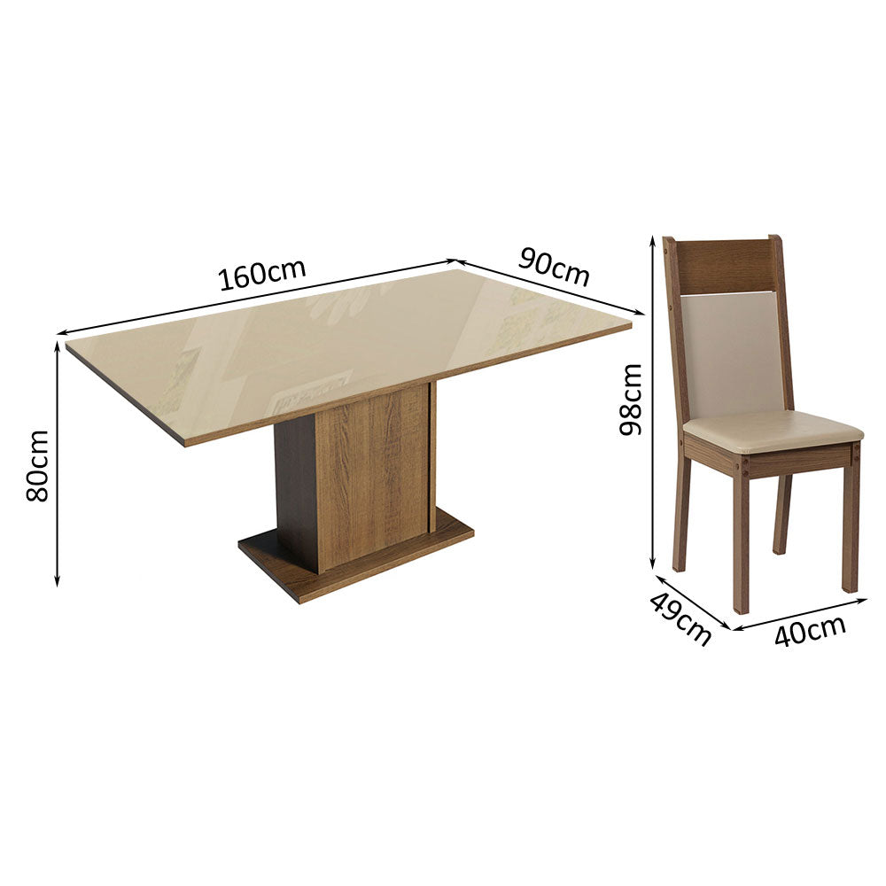 Juego de Comedor Mesa con Tapa de Vidrio 4 Sillas Crema/Marrón/Beige Greta Madesa