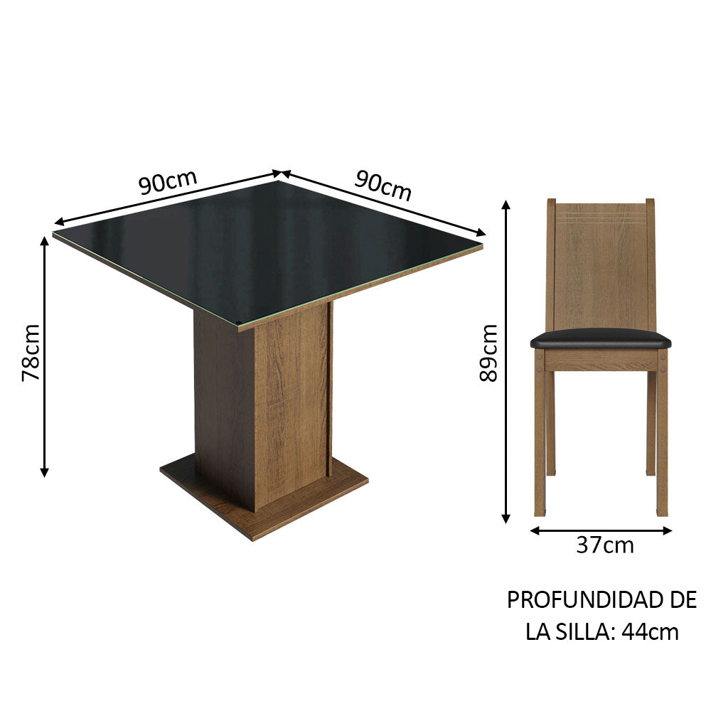 Juego de Comedor Mesa Tapa de Vidrio 4 Sillas Marrón/Negro Perla Madesa