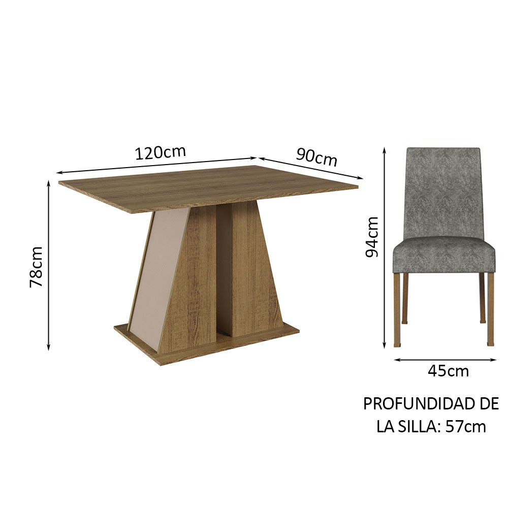 Juego de Comedor Mesa Tapa de Madera 4 Sillas Marrón/Crema/Silver Agnes Madesa