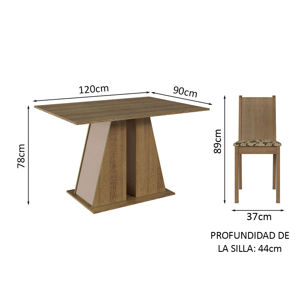 Juego de Comedor Mesa Tapa de Madera 4 Sillas Marrón/Crema/Beige Marrón Marilyn Madesa