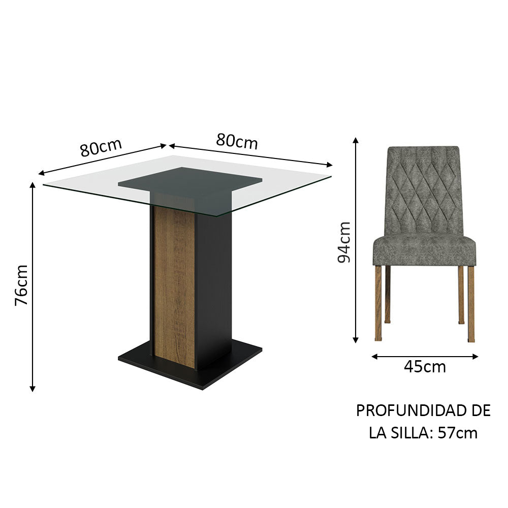 Juego de Comedor Mesa Tapa de Vidrio 4 Sillas Marrón/Negro/Silver Noemi Madesa