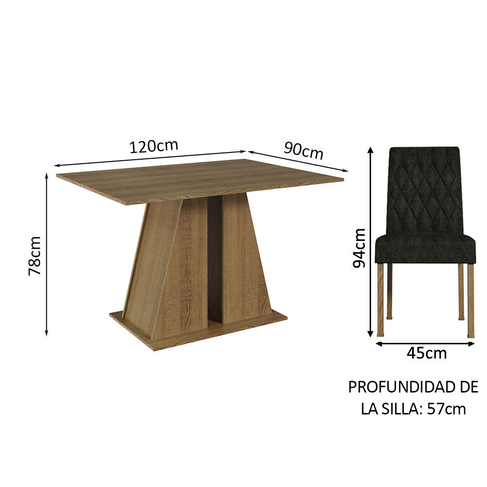 Juego de Comedor Mesa Tapa de Madera 4 Sillas Marrón/Oxford Gisele Madesa