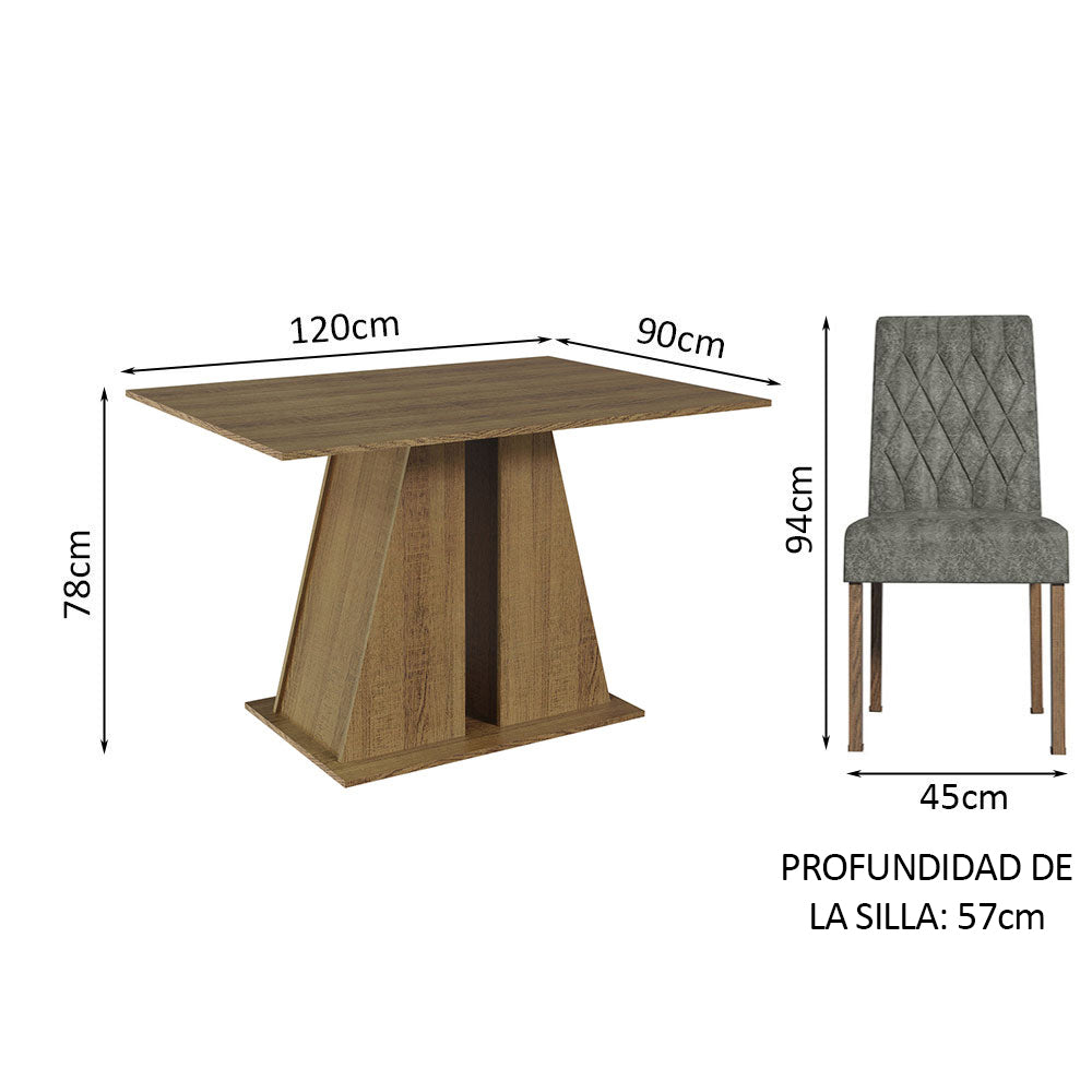 Juego de Comedor Mesa Tapa de Madera 4 Sillas Marrón/Silver Gisele Madesa