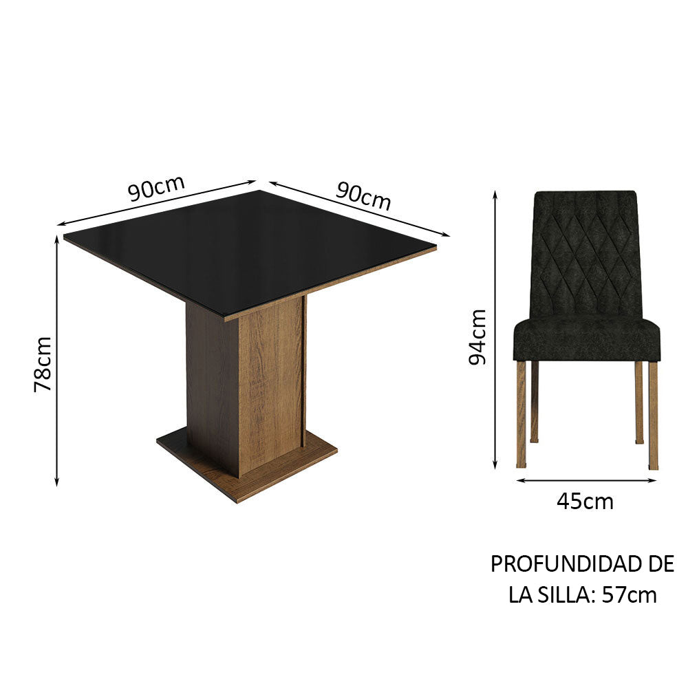 Juego de Comedor Mesa Tapa de Vidrio 4 Sillas Marrón/Negro/Oxford Anaju Madesa