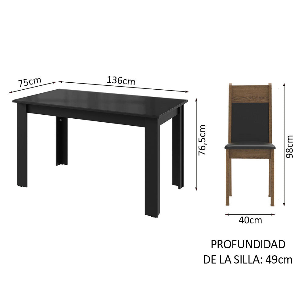 Juego de Comedor con Mesa de Tapa de Vidrio y 4 Sillas Negro/Marrón Eloá Madesa