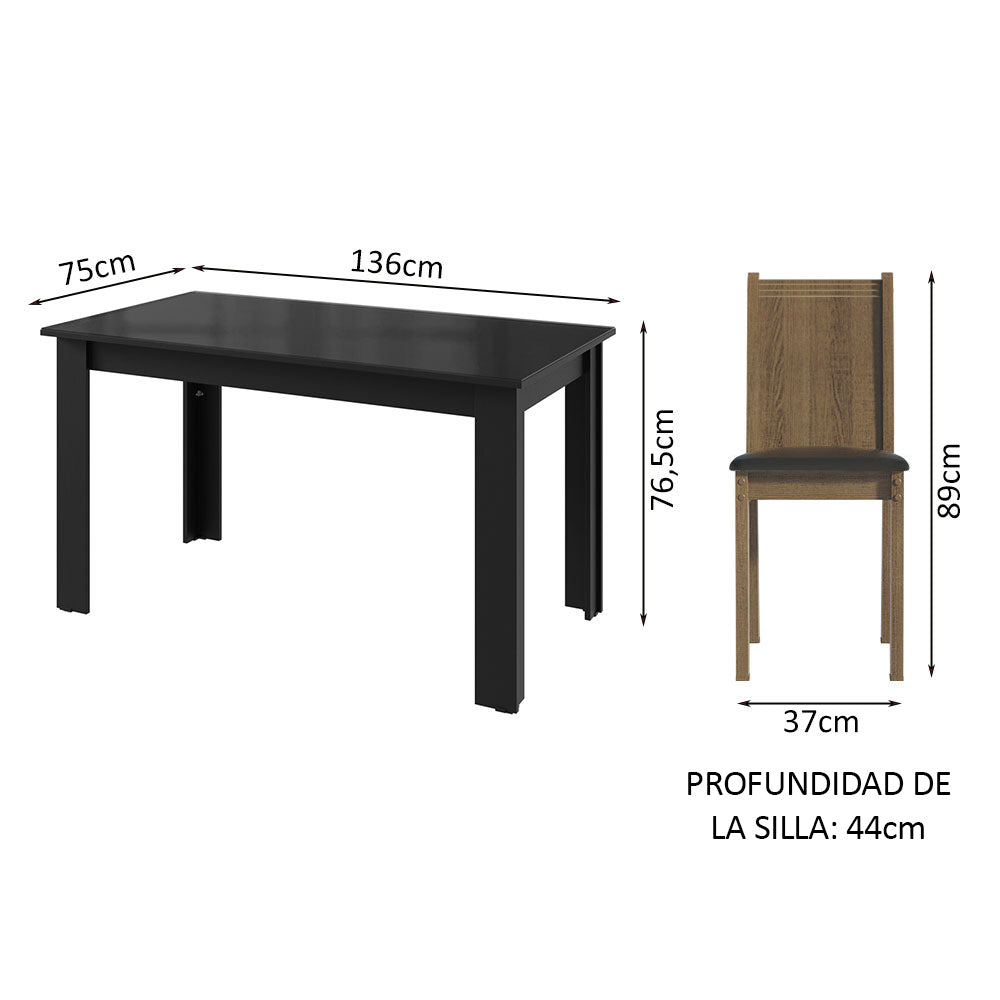 Juego de Comedor Mesa Tapa de Vidrio 4 Sillas Negro/Marrón Kiara Madesa