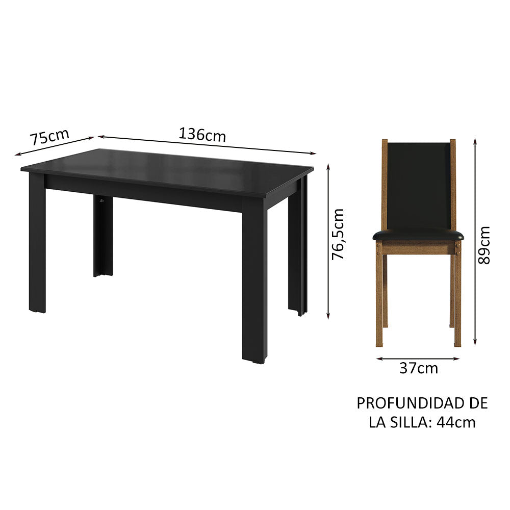 Juego de Comedor Mesada de Vidrio 4 Sillas Suzy Negro/Marrón