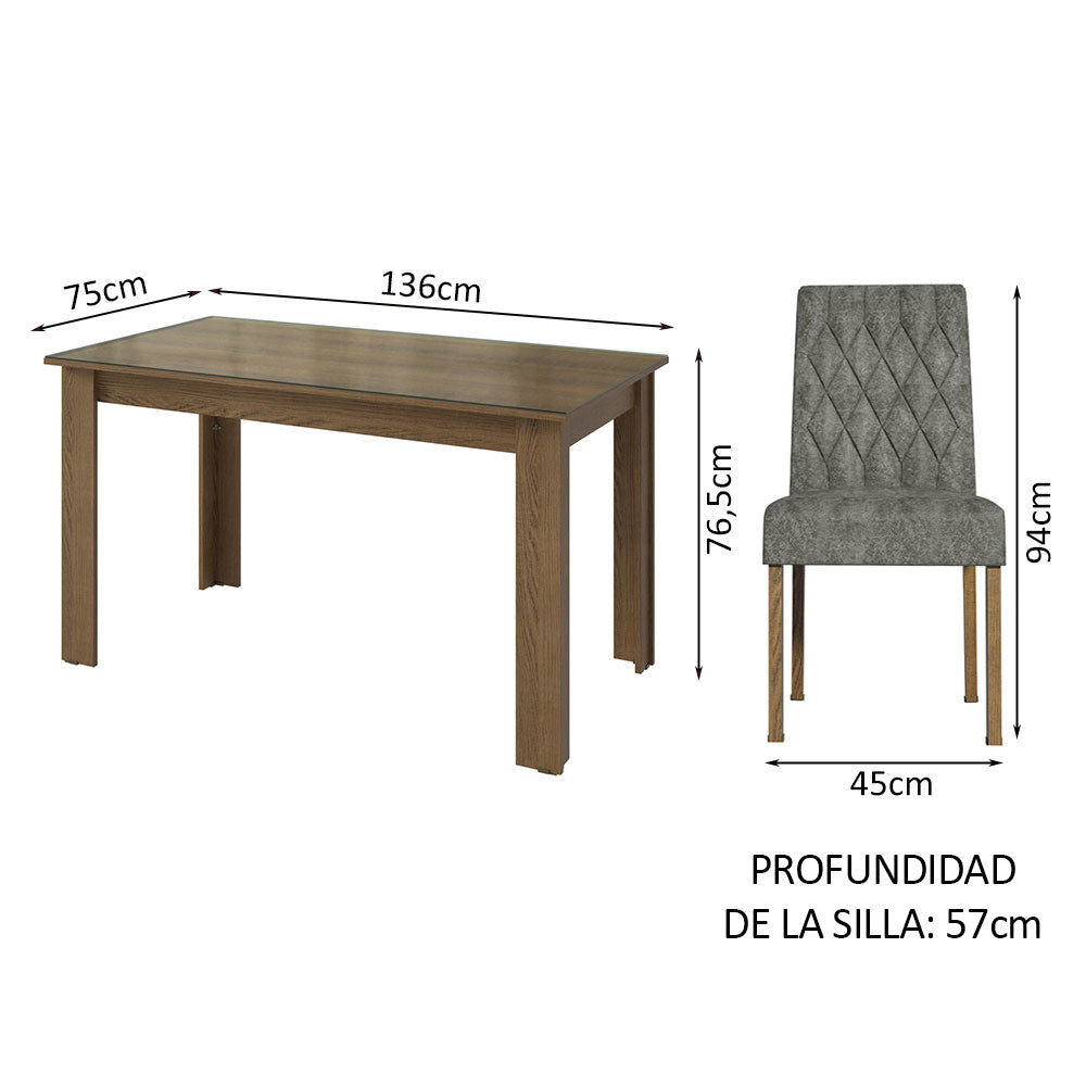 Juego de Comedor con Mesa de Tapa de Vidrio y 4 Sillas Marrón/Silver Celina Madesa