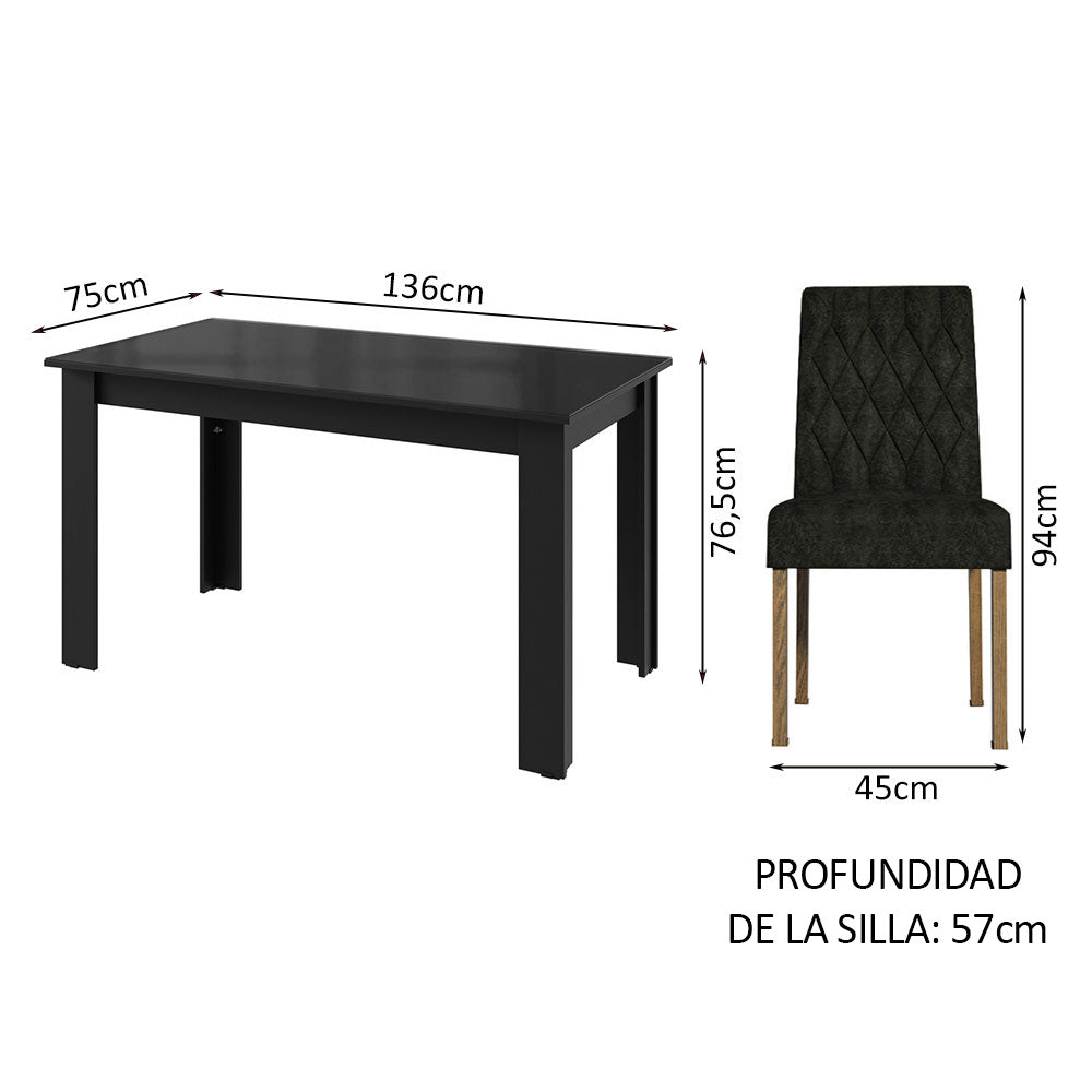 Juego de Comedor con Mesa de Tapa de Vidrio y 4 Sillas Negro/Oxford Celina Madesa