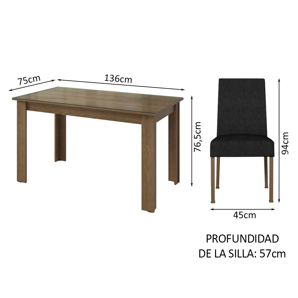Juego de Comedor con Mesa de Tapa de Vidrio y 4 Sillas Marrón/Oxford Antônia Madesa