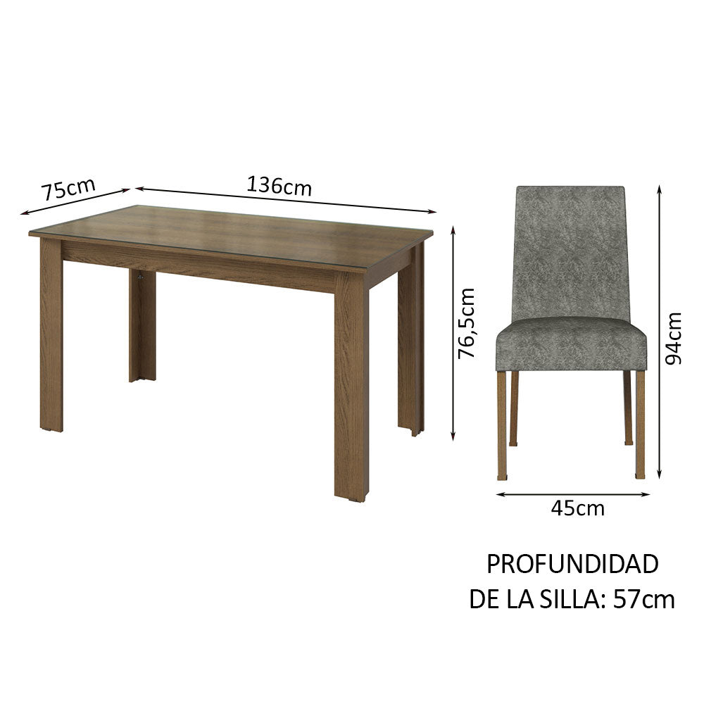 Juego de Comedor con Mesa de Tapa de Vidrio y 4 Sillas Marrón/Silver Antônia Madesa