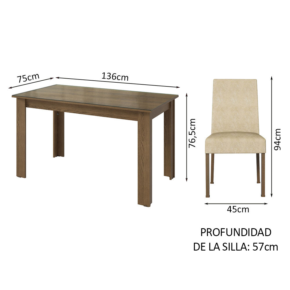 Juego de Comedor con Mesa de Tapa de Vidrio y 4 Sillas Marrón/Imperial Antônia Madesa