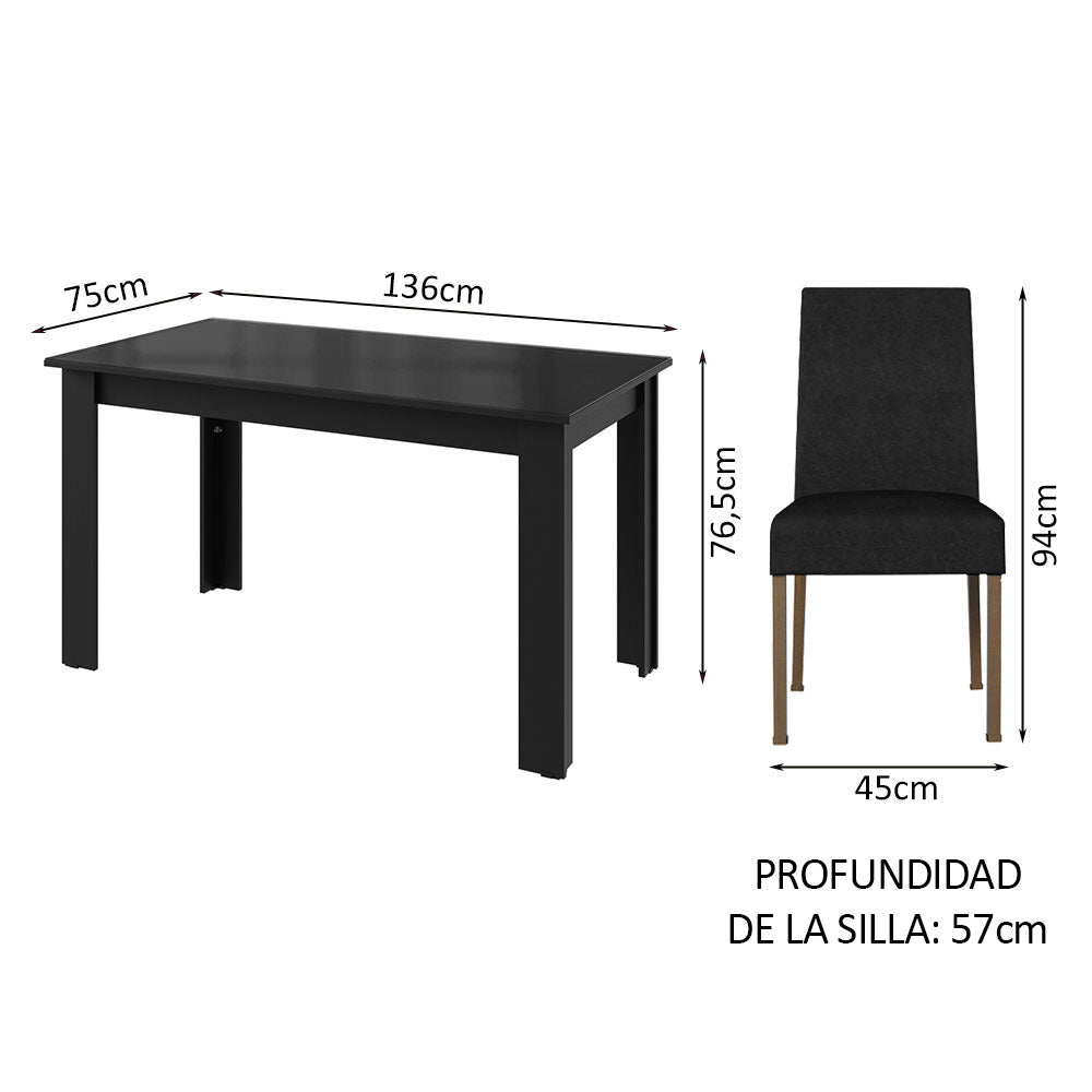 Juego de Comedor con Mesa de Tapa de Vidrio y 4 Sillas Negro/Oxford Antônia Madesa