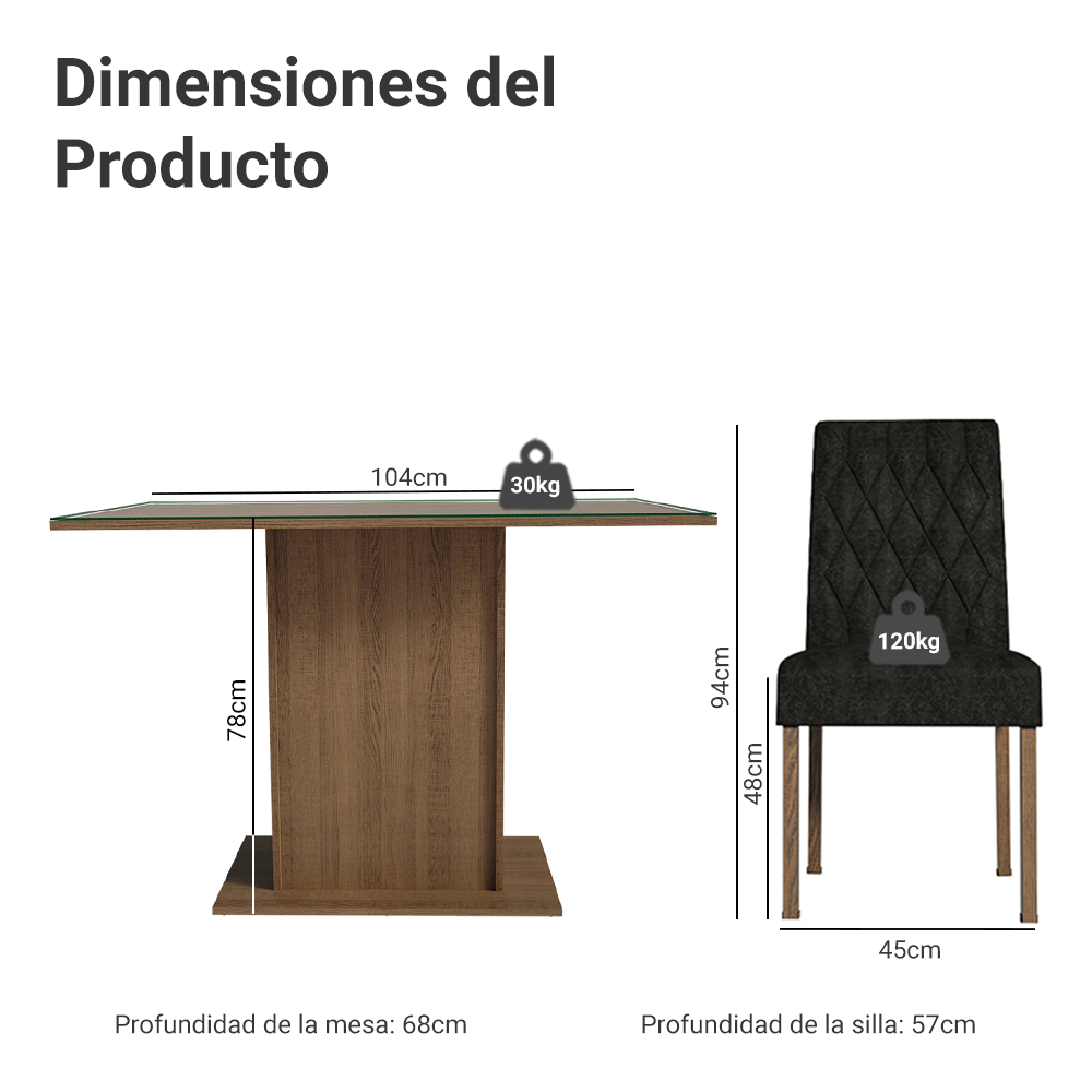 Juego de Comedor con Mesa y 4 Sillas Madesa Oxford Zion MN