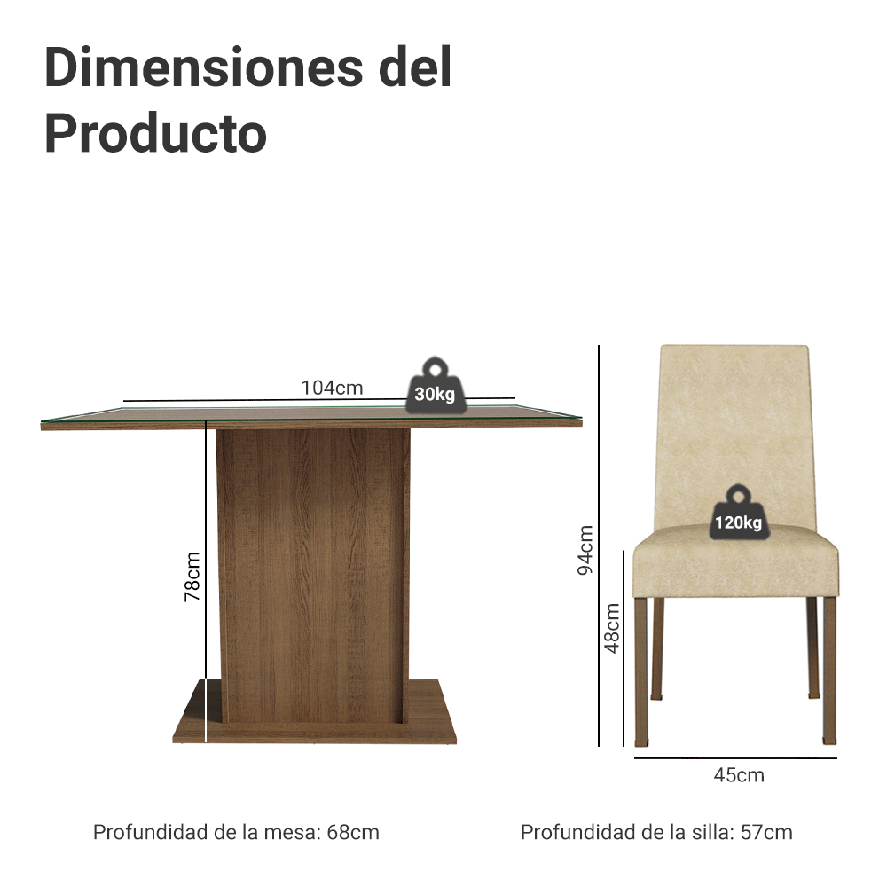 Juego de Comedor con Mesa y 4 Sillas Madesa Zion MI