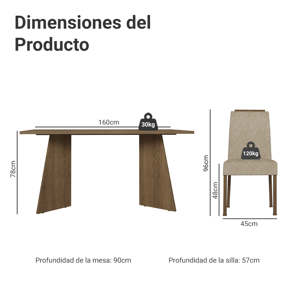 Juego de Comedor Mesada de Madera 4 Sillas Évora Marrón/Imperial