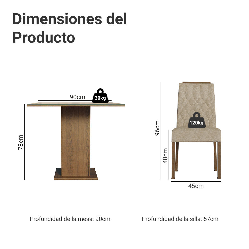 Juego de Comedor Tapa de Vidrio 4 Sillas Marrón/Crema/Imperial Sálvia Madesa