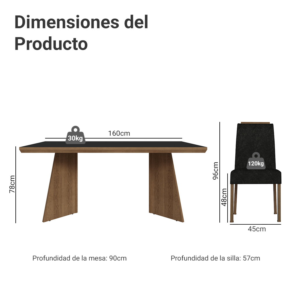 Juego de Comedor con Tapa de Madera 4 Sillas Marrón/Negro/Oxford Arles Madesa