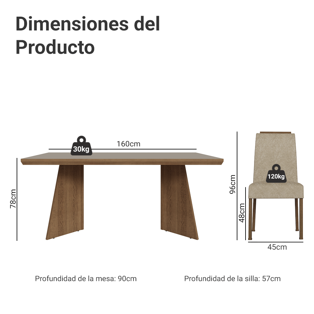 Juego de Comedor con Tapa de Madera 4 Sillas Marrón/Crema/Imperial Arles Madesa