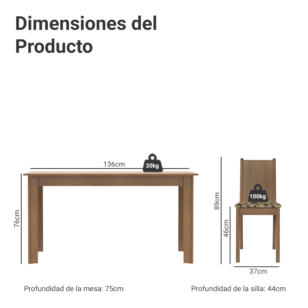 Juego de Comedor con Tapa de Madera 6 Sillas Marrón/Beige Analu