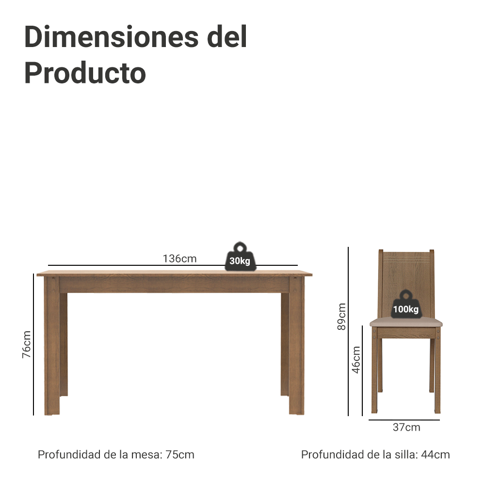 Juego de Comedor con Mesa y 6 Sillas Madesa Analu MSB