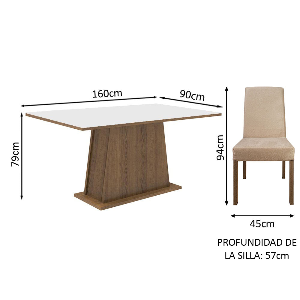 Juego de Comedor Madesa Luciana Mesa Tapa de Madera con 6 Sillas Marrón/Blanco/Imperial