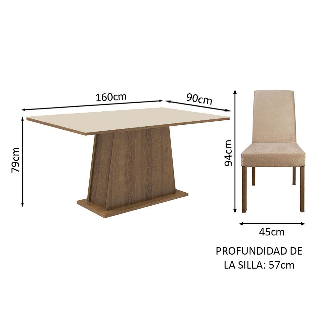 Juego de Comedor Madesa Luciana Mesa con Tapa de Madera y 6 Sillas Marrón/Crema/Imperial