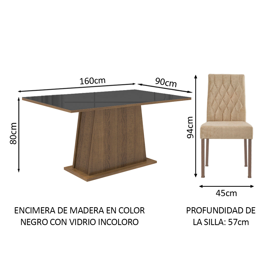 Juego de Comedor con Tapa de Madera y Vidrio 6 Sillas Marrón/Negro/Imperial Augusta
