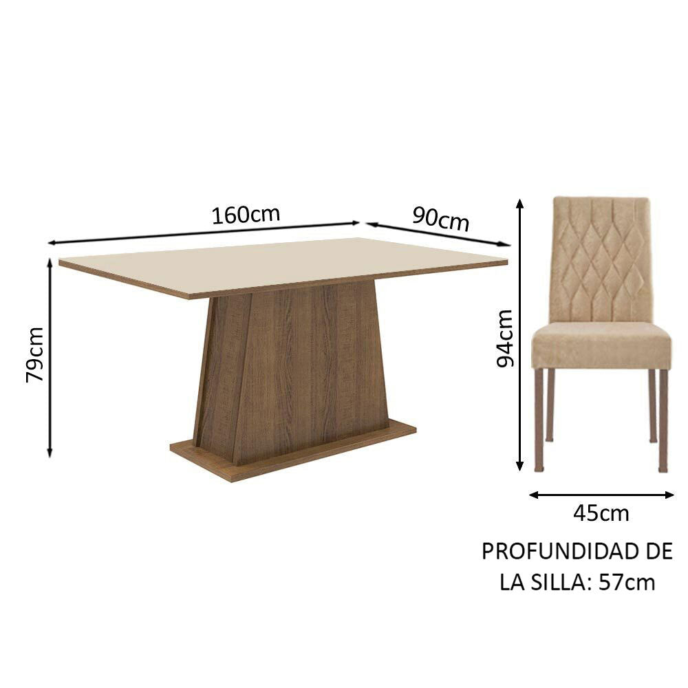Juego de Comedor Mesa Tapa Madera 6 Sillas Britney Madesa - Marrón/Crema/Imperial