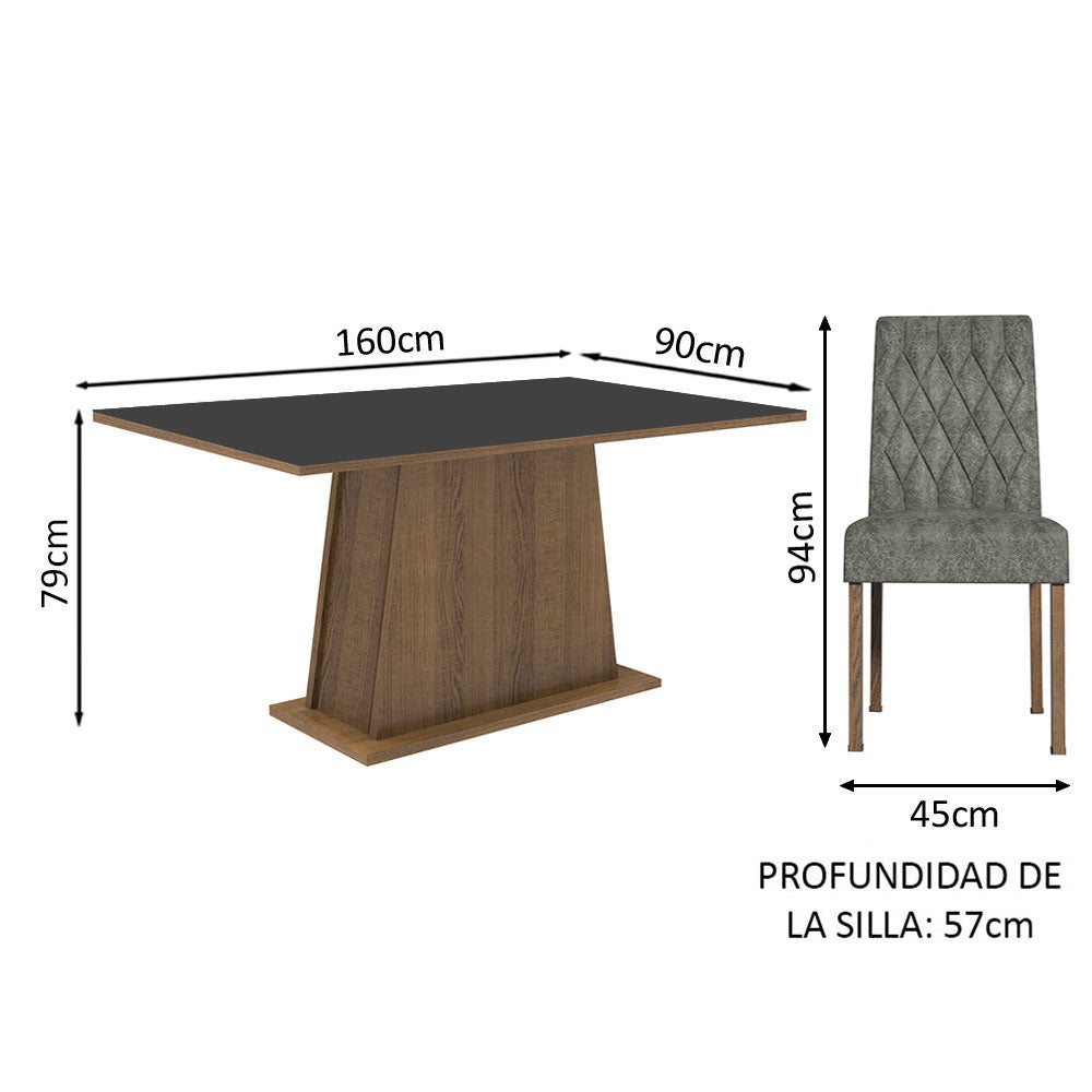 Juego de Comedor Mesa Tapa de Madera 6 Sillas Britney Madesa Marrón/Negro/Plata