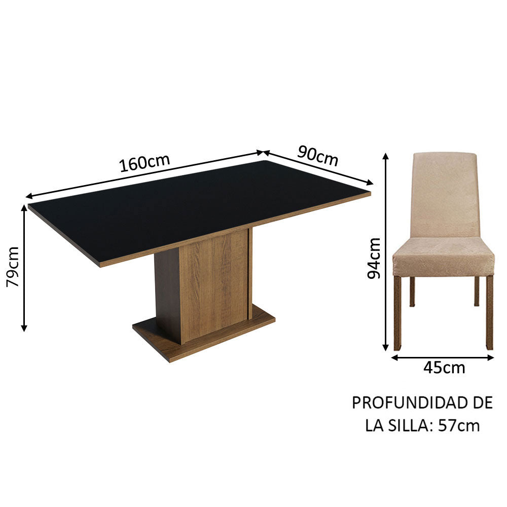 Juego de Comedor Mesa Tapa de Madera 6 Sillas Marrón/Negro/Imperial Renata Madesa