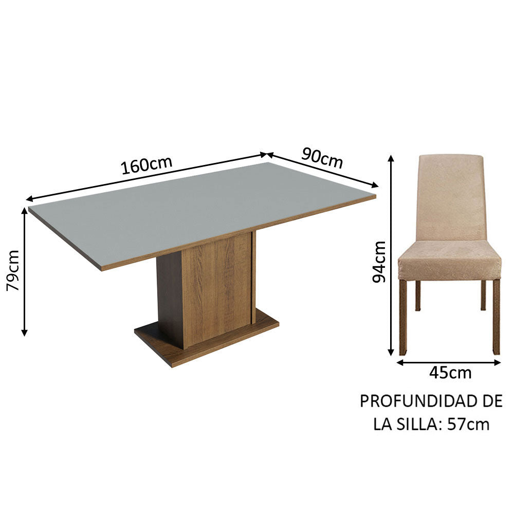 Juego de Comedor Mesa Tapa de Madera 6 Sillas Marrón/Gris/Imperial Renata Madesa