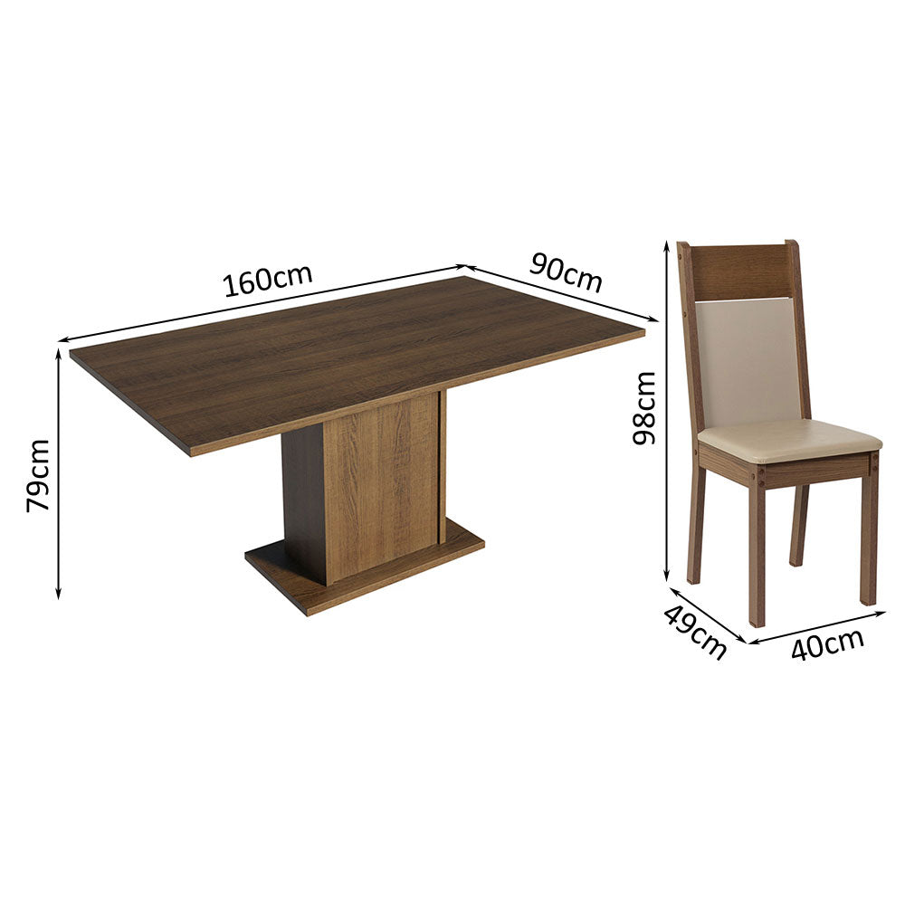 Juego de Comedor Mesa Tapa de Madera 6 Sillas Marrón/Crema/Beige Augusta Madesa