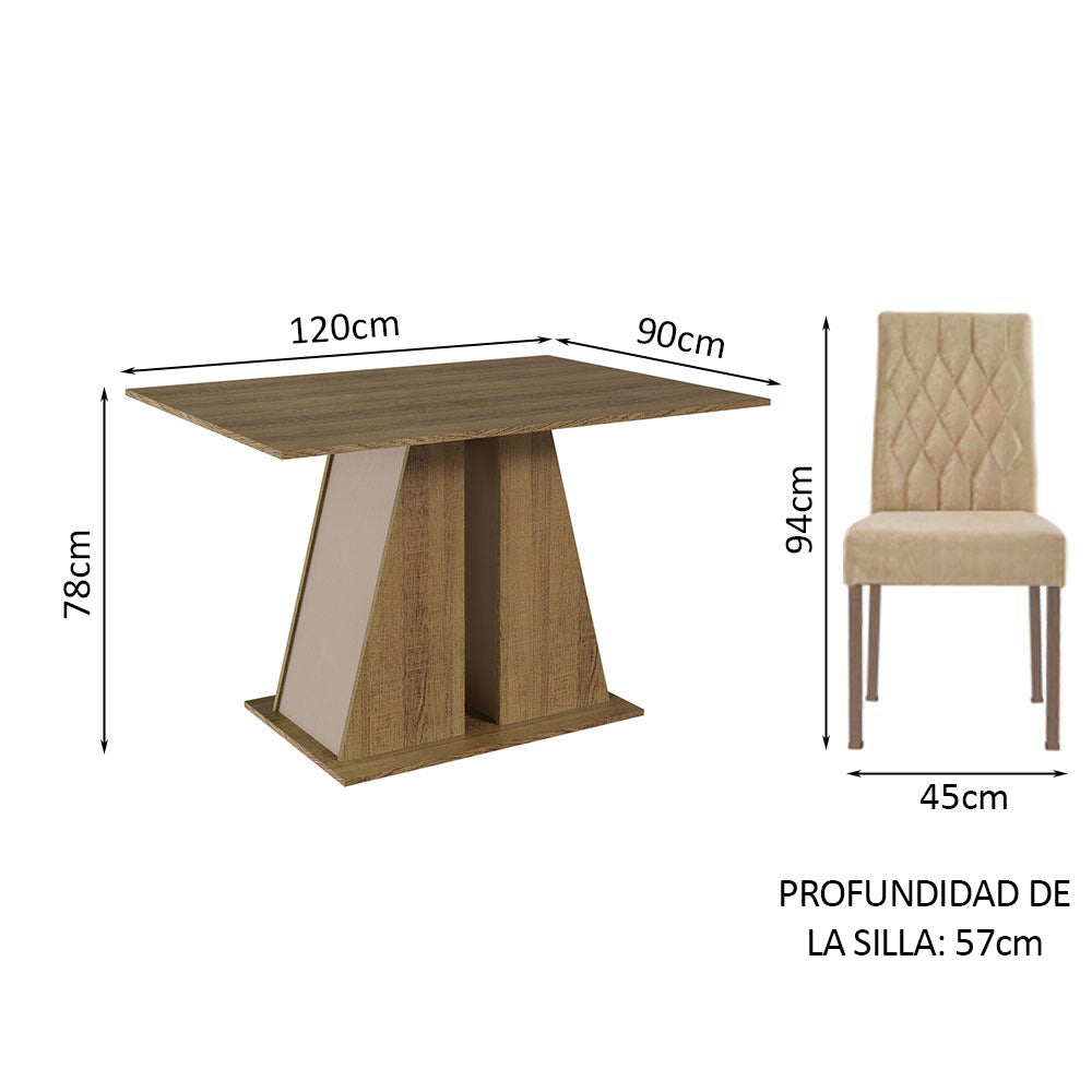 Juego de Comedor Mesa Tapa de Madera 6 Sillas Marrón/Crema/Imperial Fabiana Madesa