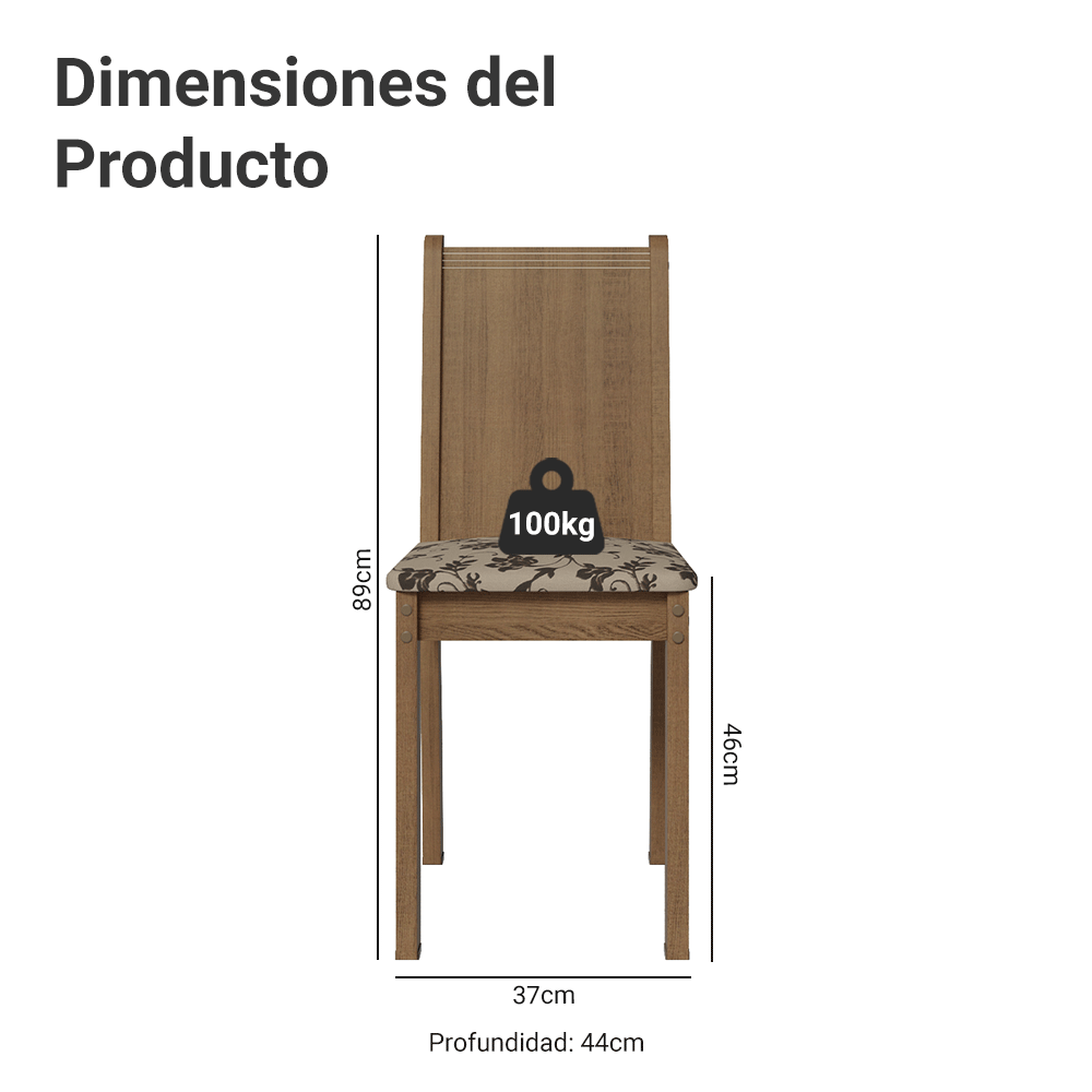 Juego de Comedor Mesa Tapa de Madera 6 Sillas Marrón/Crema/Beige Marrón Wendy Madesa