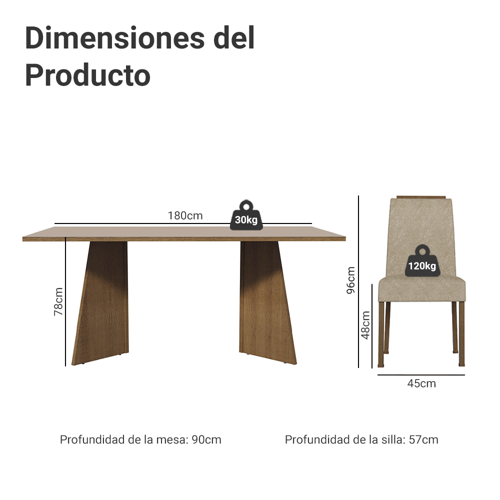 Juego de Comedor Mesada de Madera 6 Sillas Minsk Marrón/Negro/Oxford