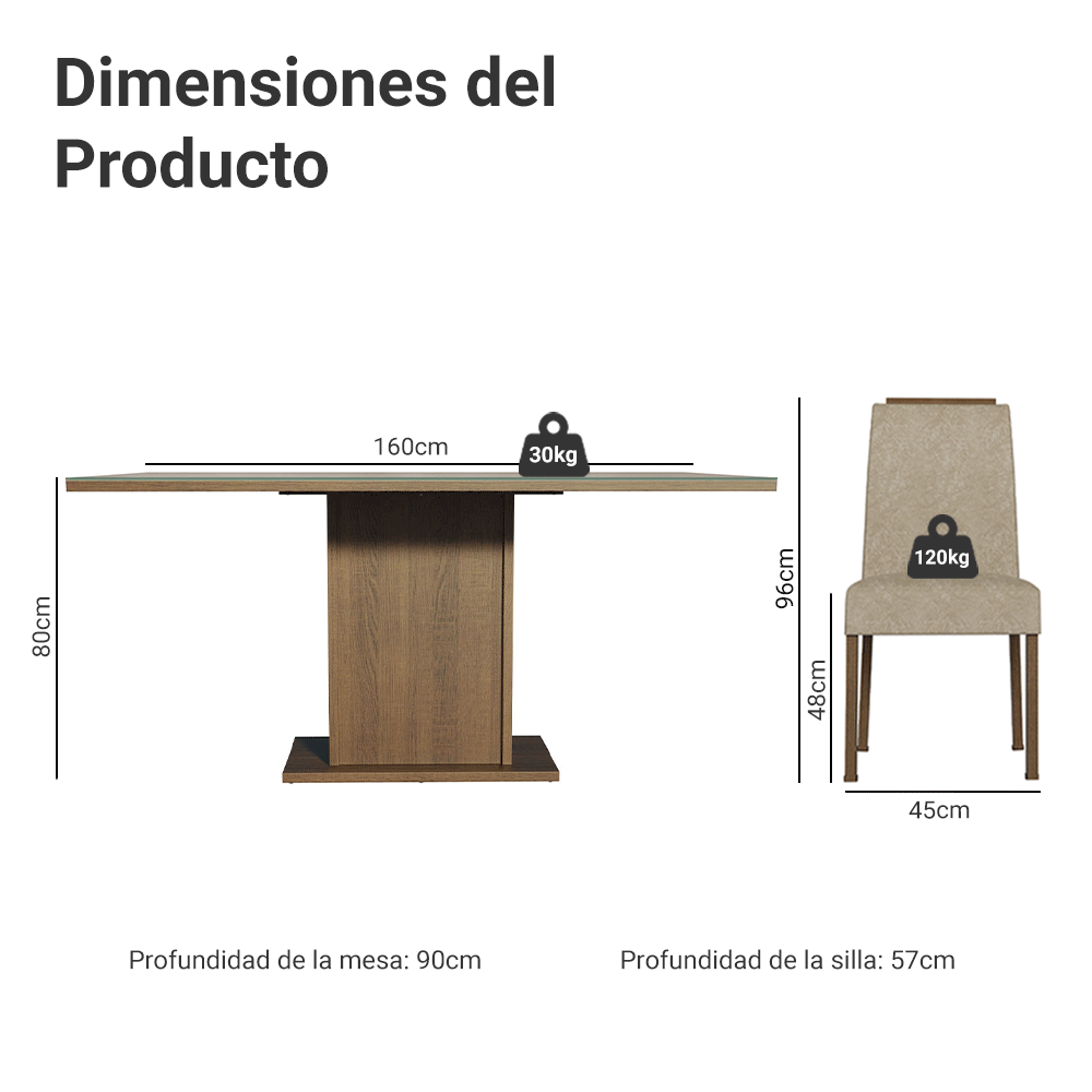 Juego de Comedor Tapa de Vidrio 6 Sillas Marrón/Crema/Imperial Dália Madesa