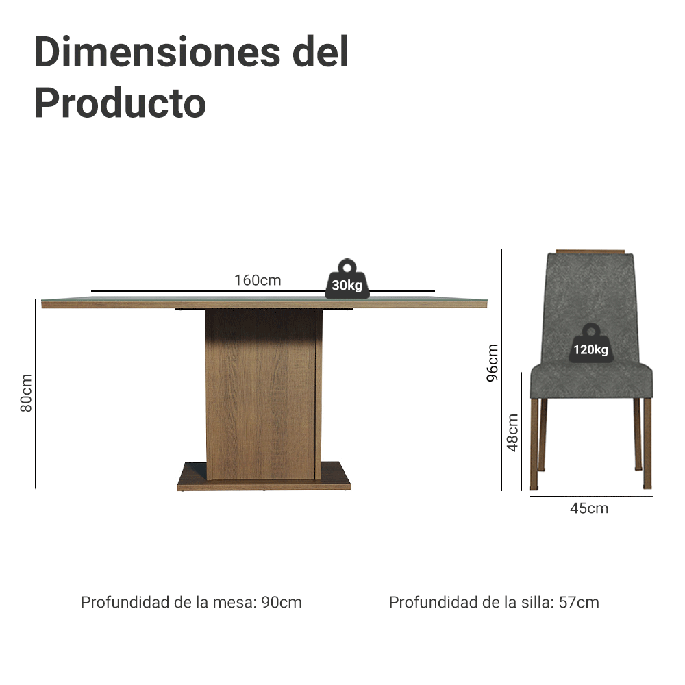 Juego de Comedor Tapa de Vidrio 6 Sillas Marrón/Gris/Silver Dália Madesa